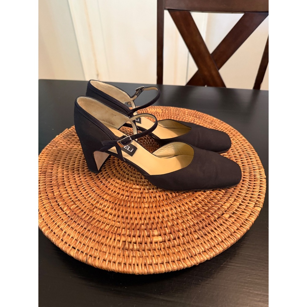 Van Eli Black Satin Mary Jane Pumps Square Toe‎ Block Heel d'Orsay Shoes 9M